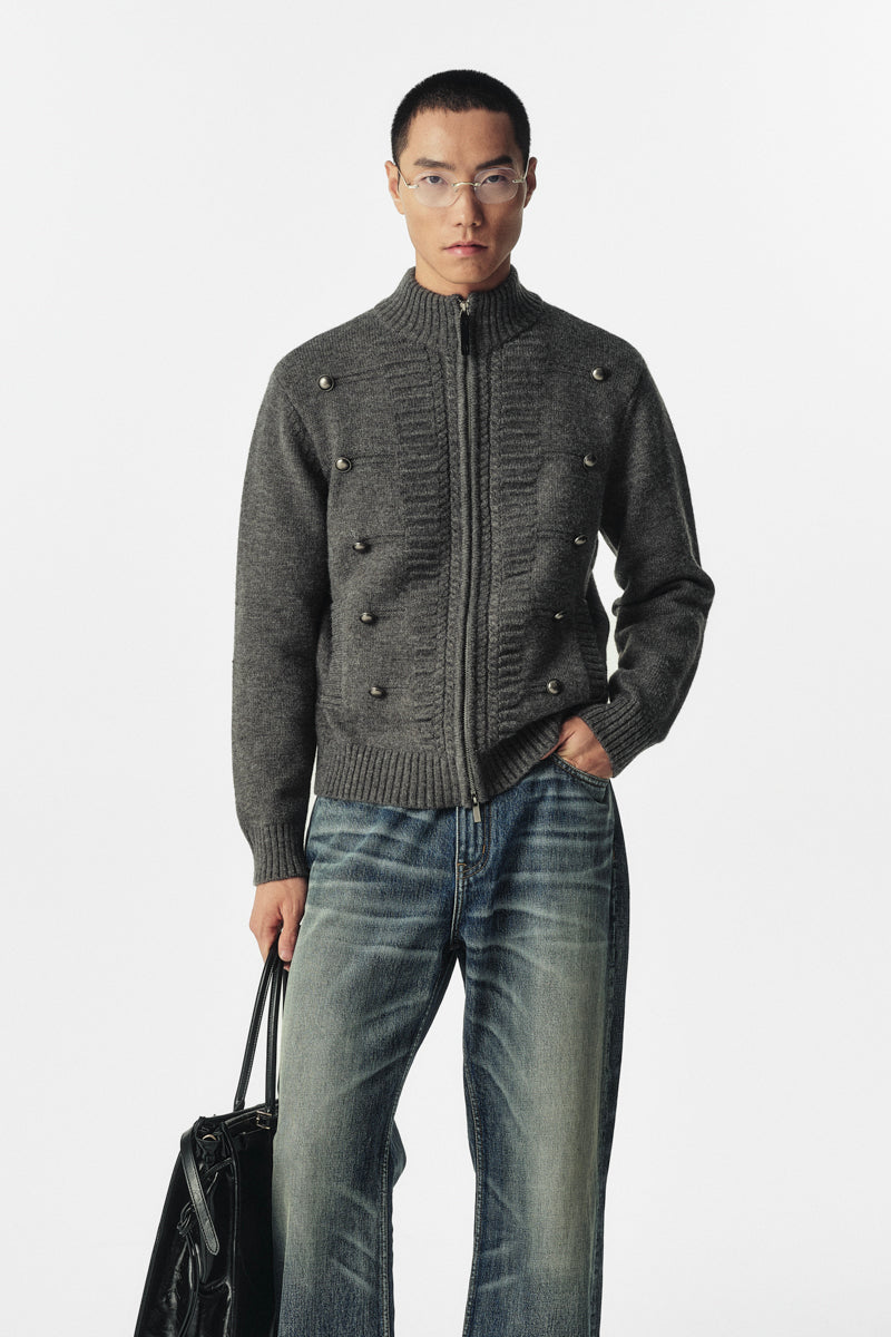 CATSSTAC Napoleon 3D Wool-Blend Zip Cardigan