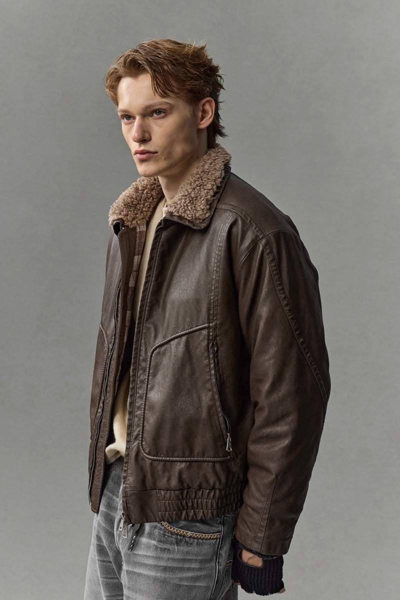 CATSSTAC Safari B2 Wool-Lined Washed Faux Leather Jacket