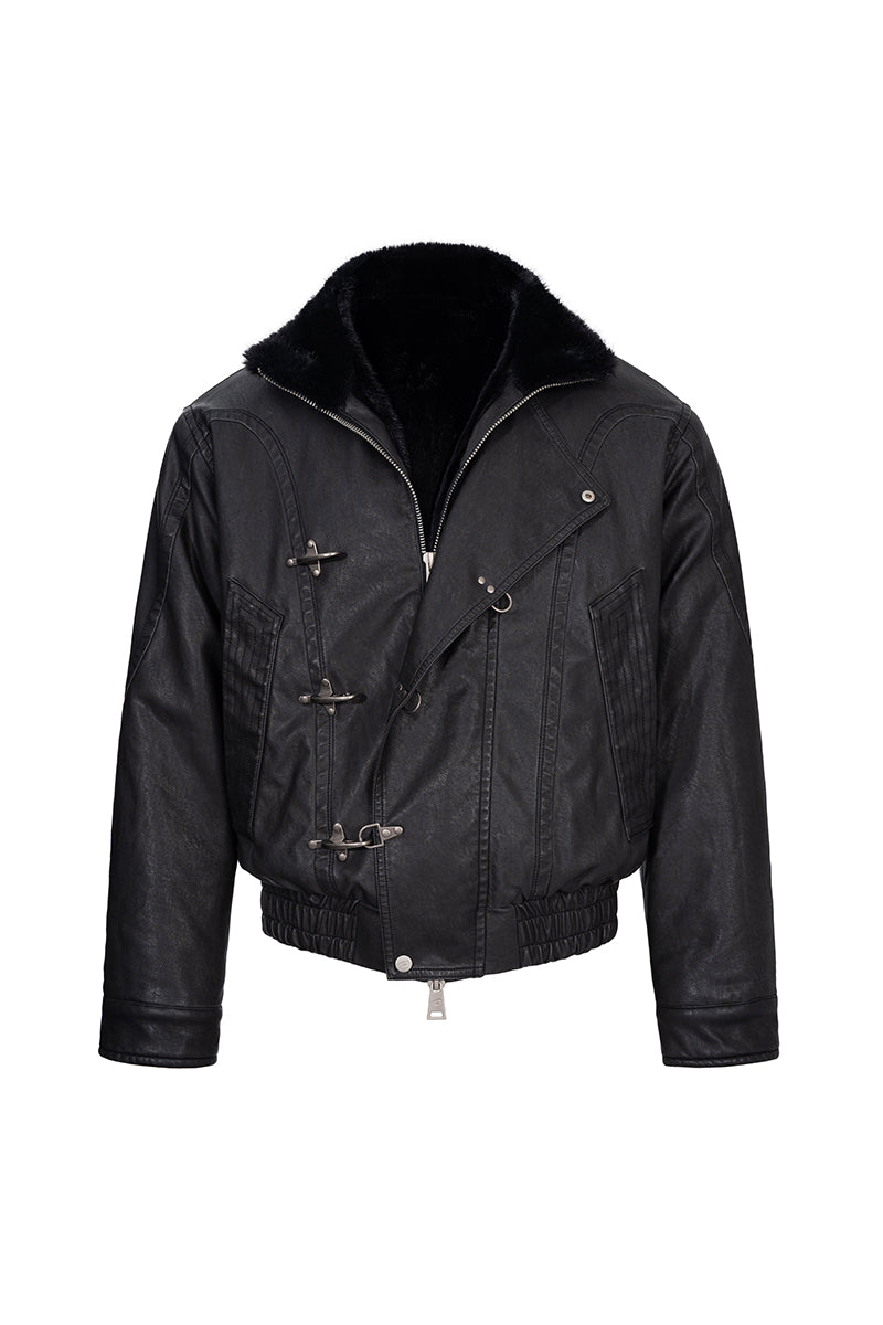 CATSSTAC Black Blade Washed PU Sherpa Collar Jacket