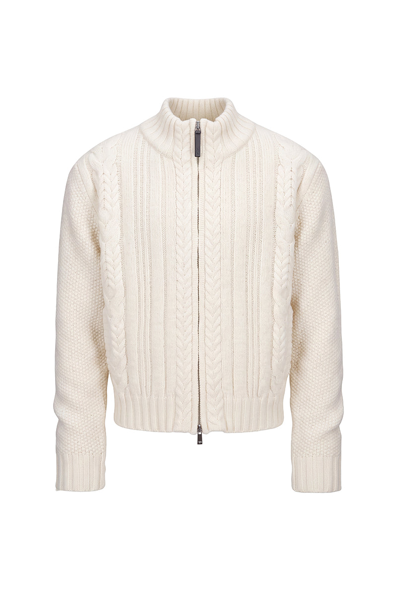 CATSSTAC Ridge Chunky Cable-Knit Zip-Up Cardigan