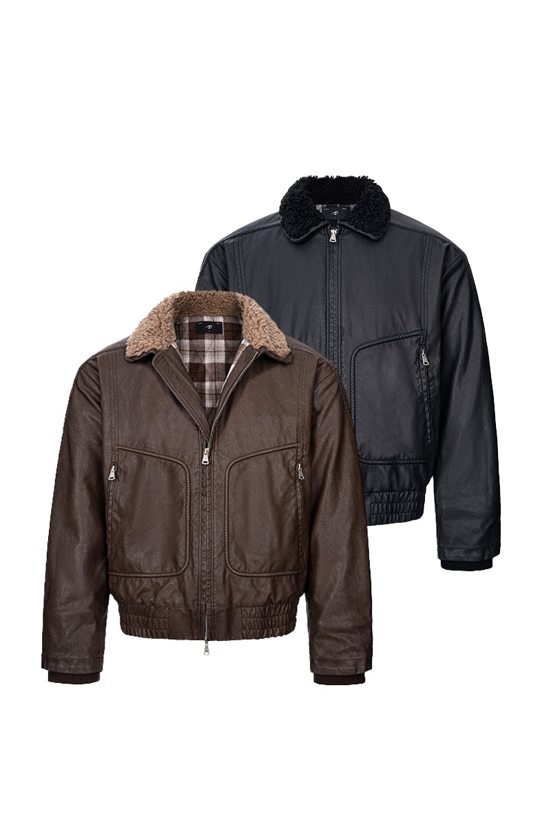 CATSSTAC Safari B2 Wool-Lined Washed Faux Leather Jacket