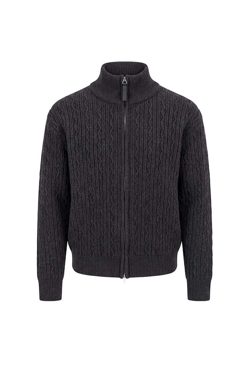 CATSSTAC Embossed Manor Wool-Blend Zip Cardigan