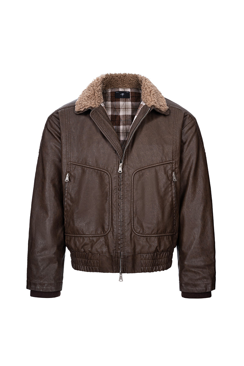 CATSSTAC Safari B2 Wool-Lined Washed Faux Leather Jacket