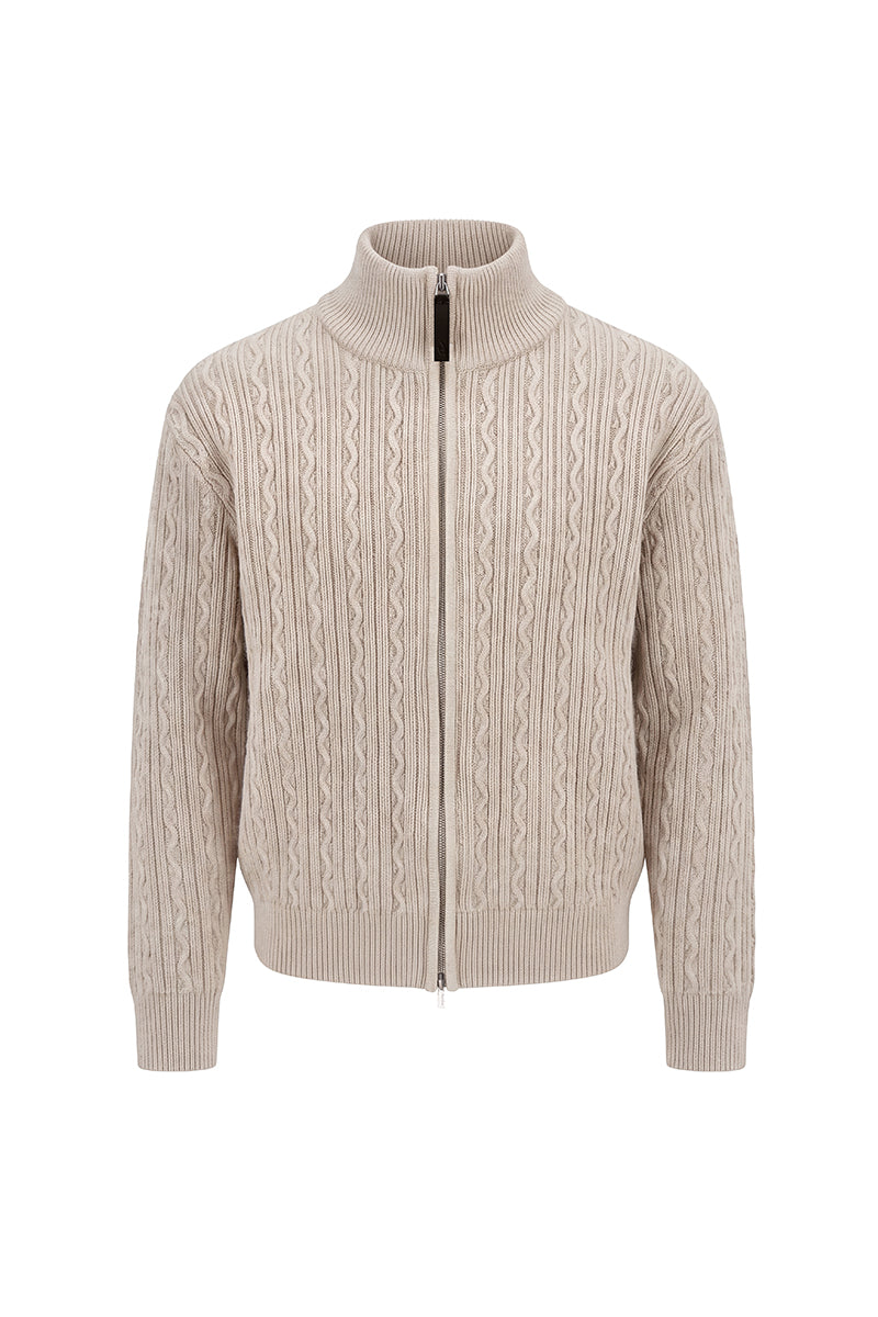CATSSTAC Embossed Manor Wool-Blend Zip Cardigan
