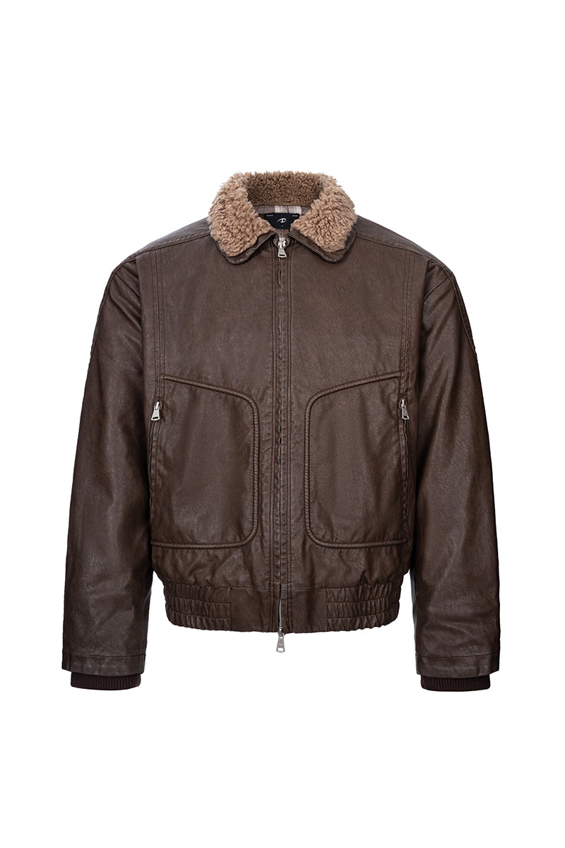 CATSSTAC Safari B2 Wool-Lined Washed Faux Leather Jacket