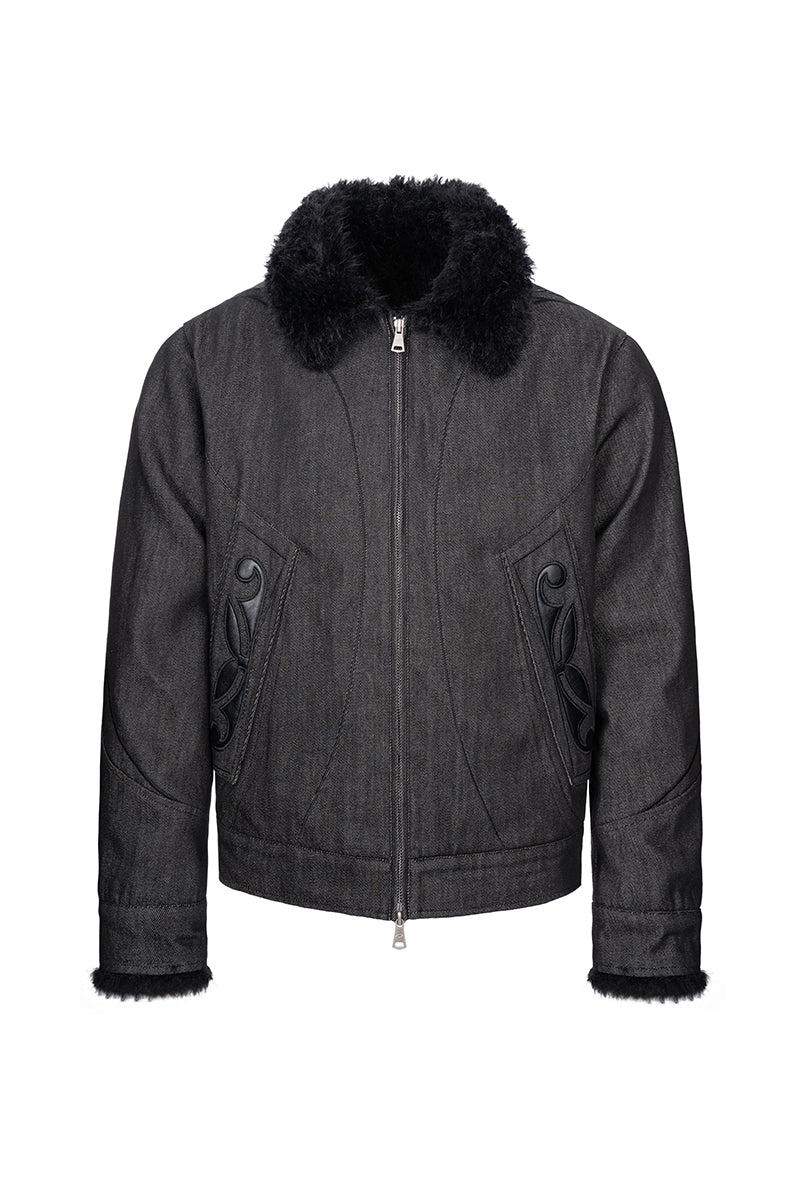 CATSSTAC Vine Applique Heavyweight Denim Sherpa Jacket