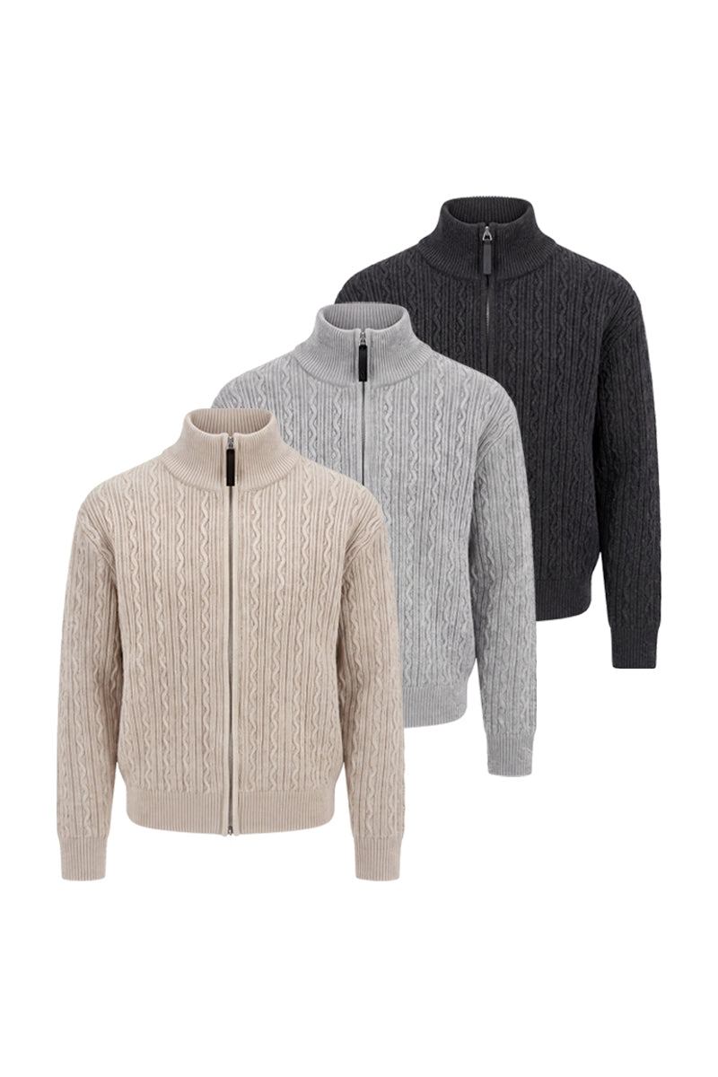 CATSSTAC Embossed Manor Wool-Blend Zip Cardigan