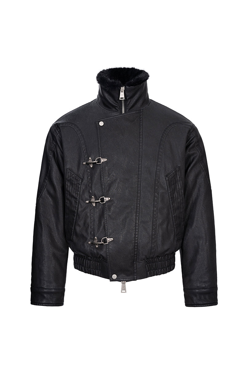 CATSSTAC Black Blade Washed PU Sherpa Collar Jacket
