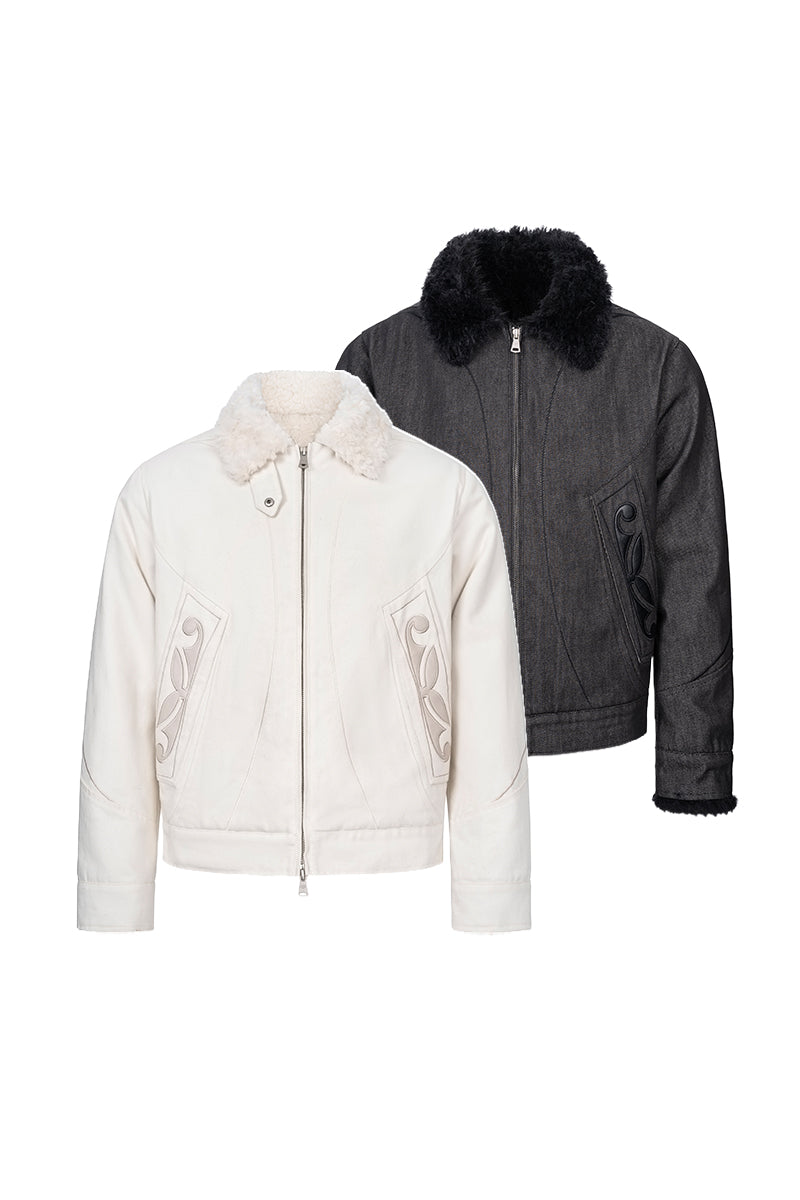 CATSSTAC Vine Applique Heavyweight Denim Sherpa Jacket