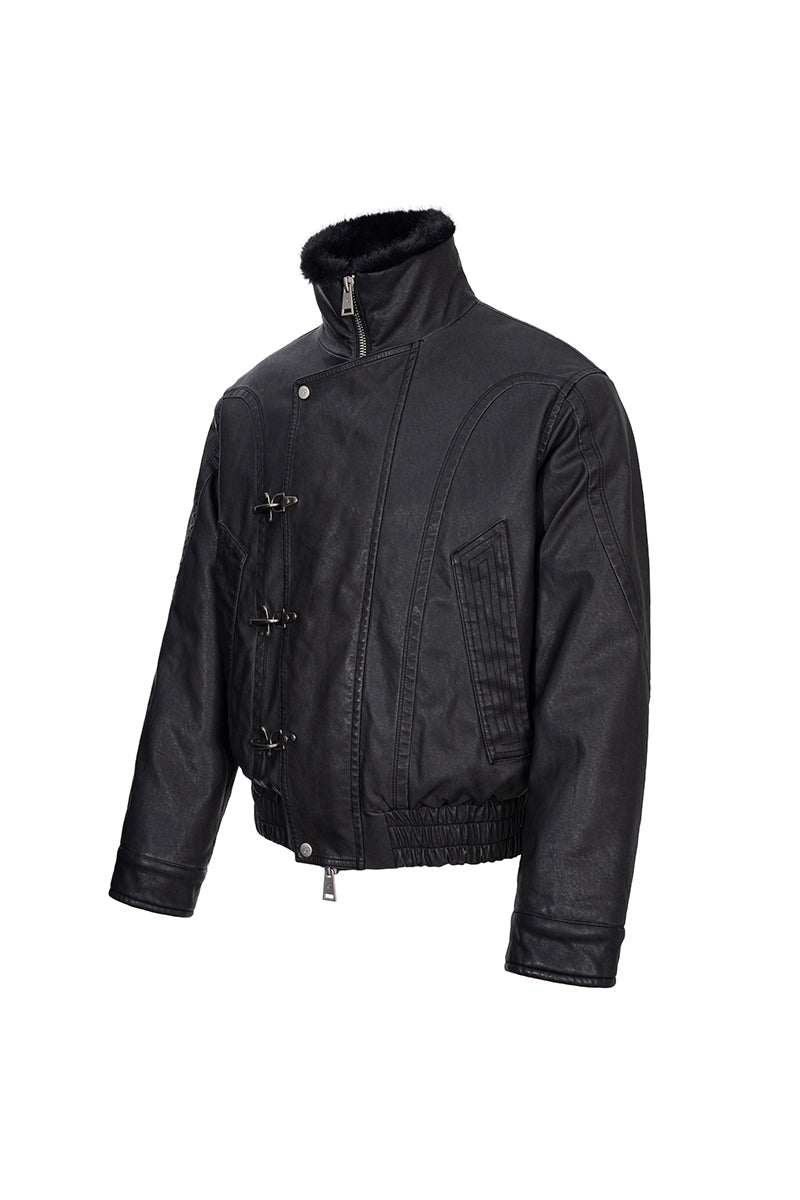 CATSSTAC Black Blade Washed PU Sherpa Collar Jacket