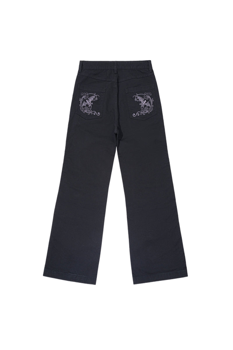CATSSTAC Embroidered Straight-Leg Washed Work Pants