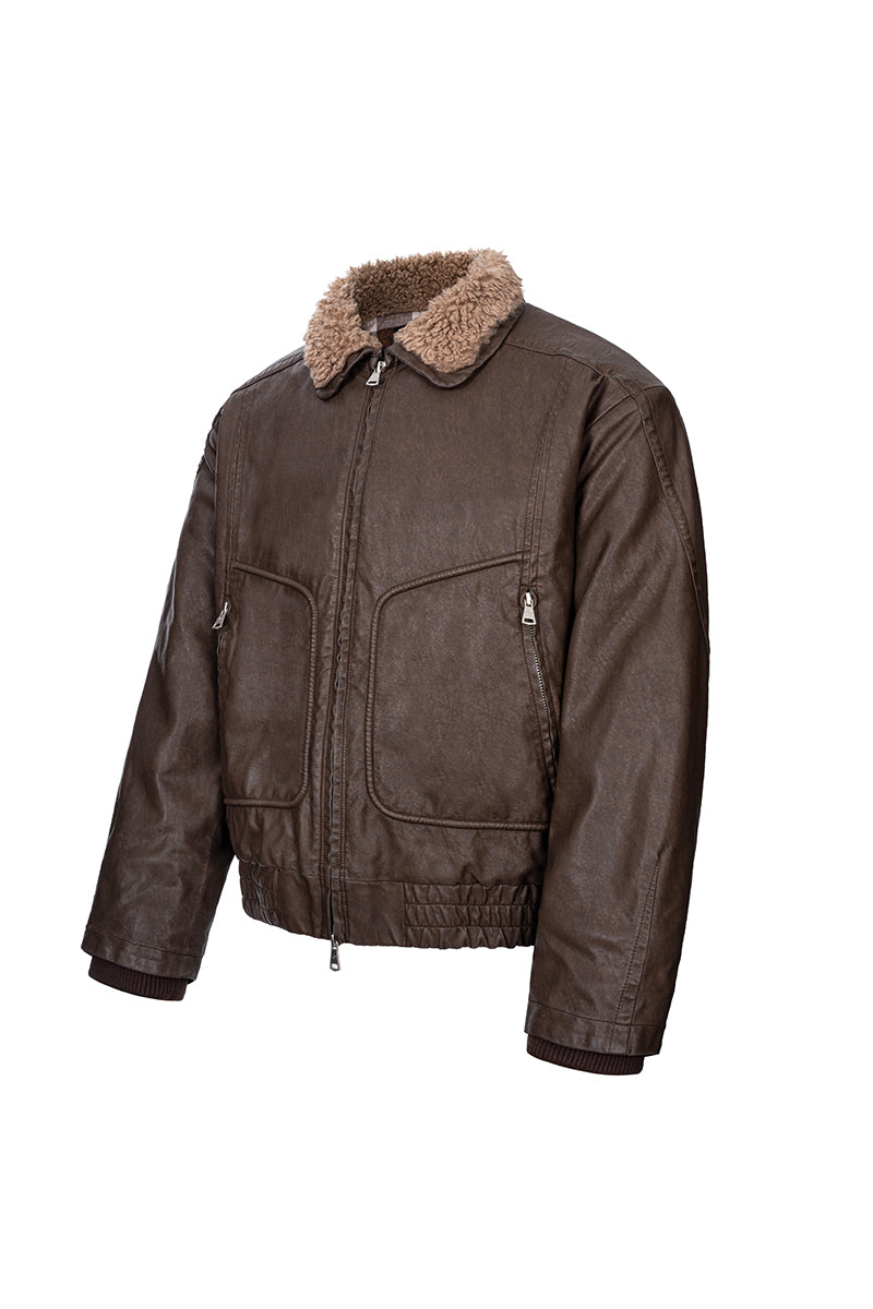 CATSSTAC Safari B2 Wool-Lined Washed Faux Leather Jacket