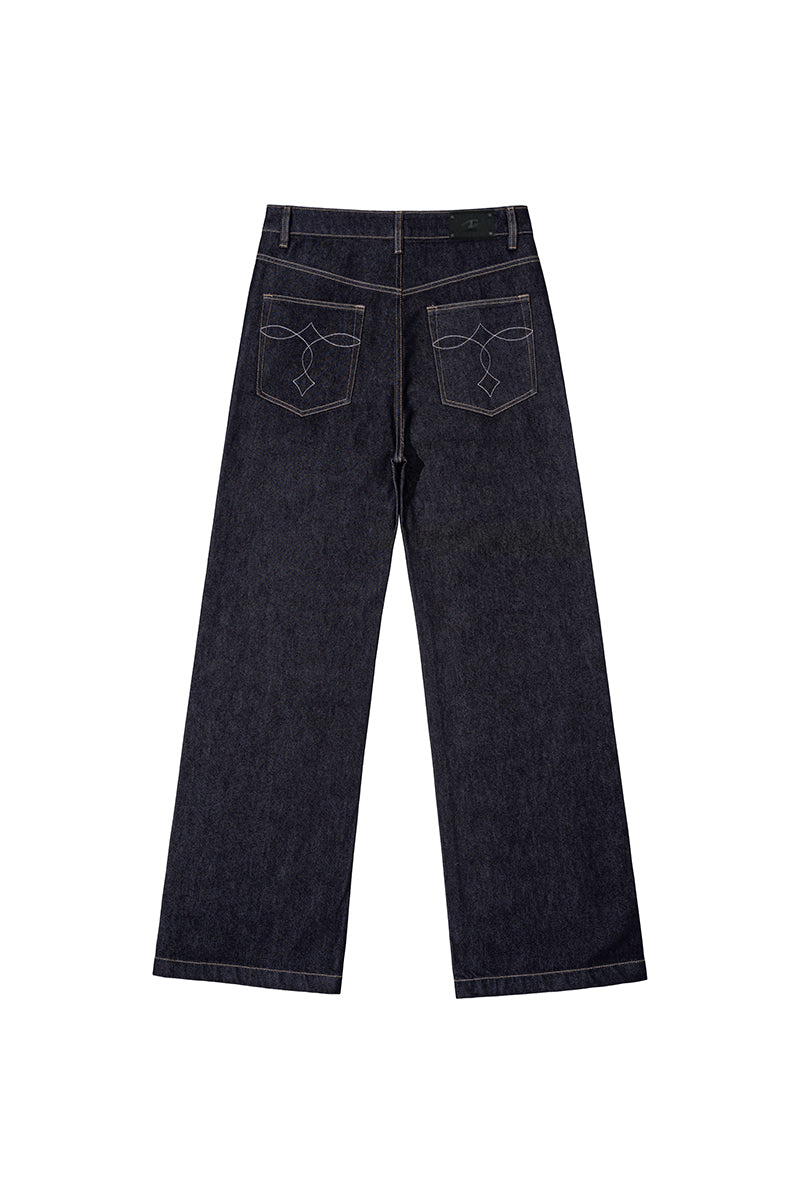 CATSSTAC Shadow Blade Raw Denim Fleece-Lined Wide-Leg Jeans
