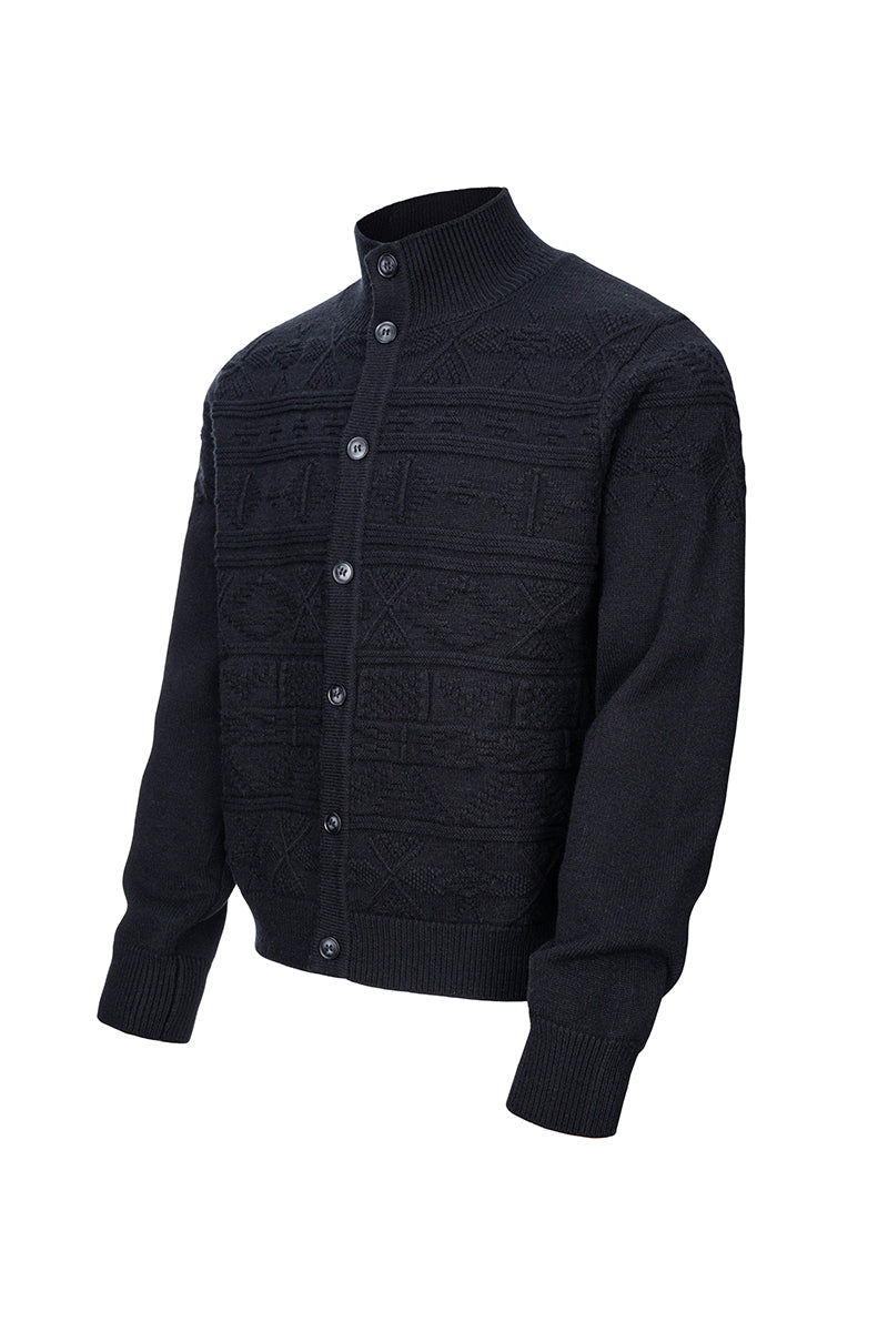 CATSSTAC Greenland Totem Lyocell Wool Stand-Collar Cardigan