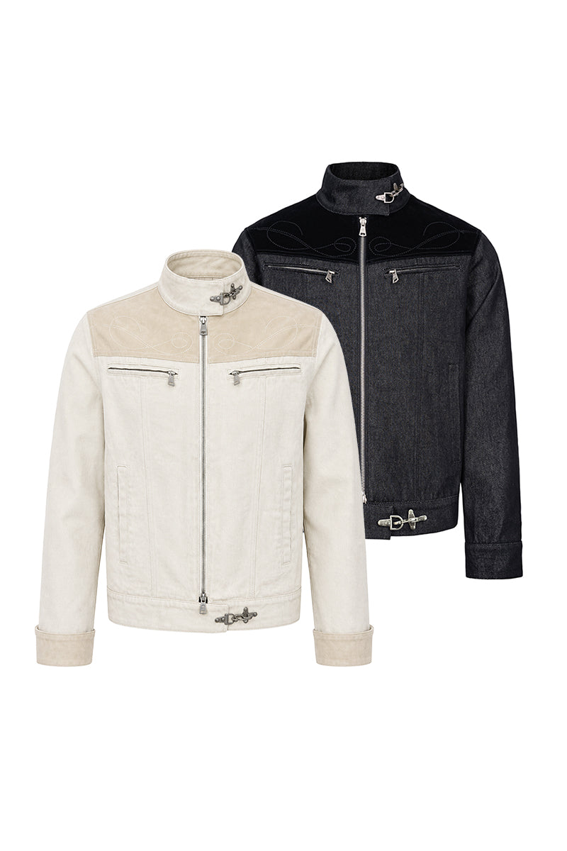 CATSSTAC Specter Raw Denim Aviator-Buckle Harrington