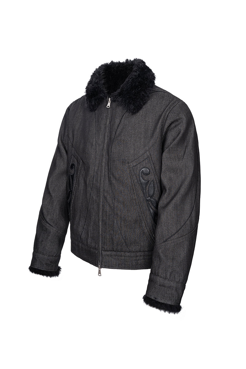 CATSSTAC Vine Applique Heavyweight Denim Sherpa Jacket