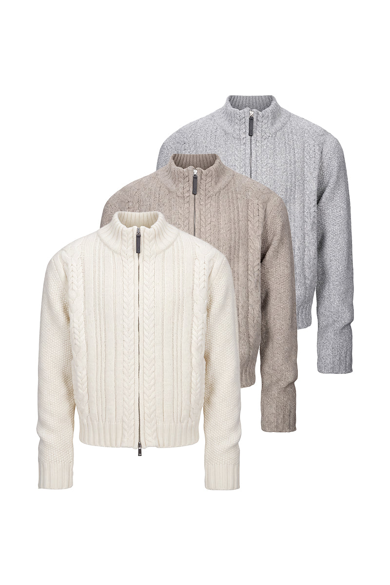 CATSSTAC Ridge Chunky Cable-Knit Zip-Up Cardigan