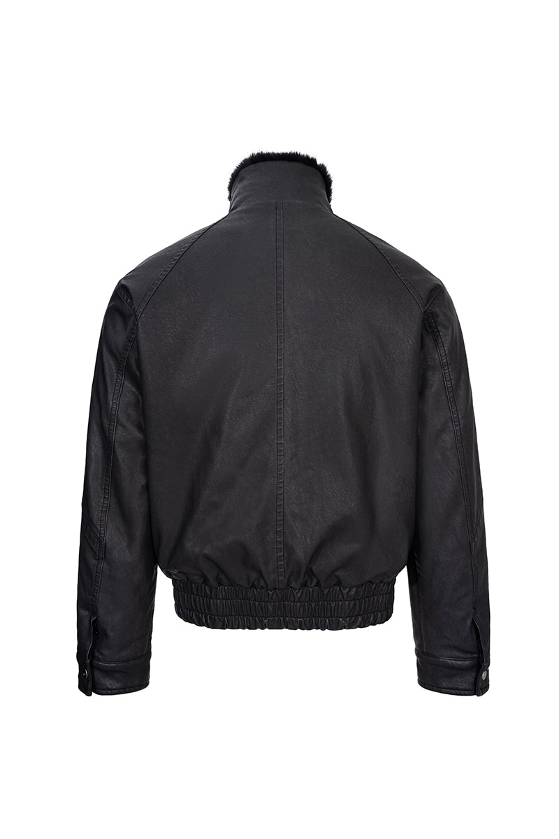 CATSSTAC Black Blade Washed PU Sherpa Collar Jacket