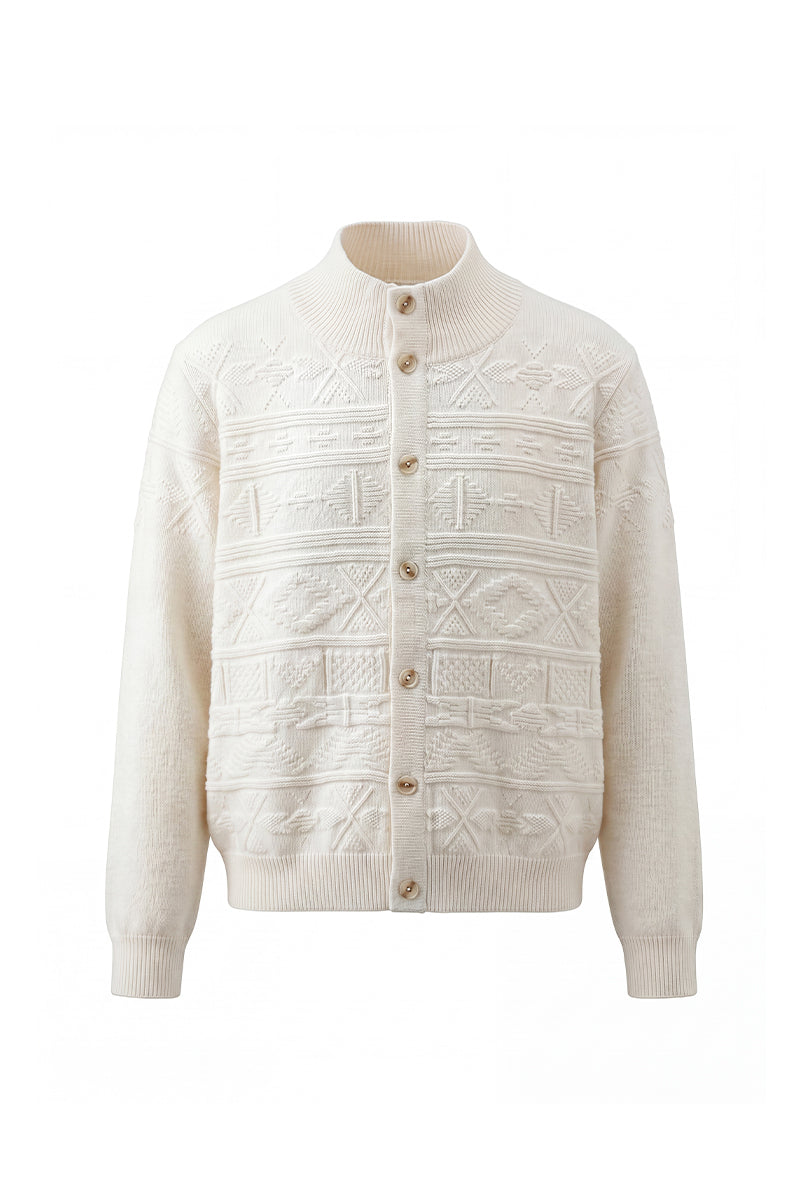 CATSSTAC Greenland Totem Lyocell Wool Stand-Collar Cardigan