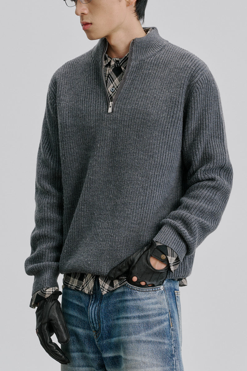 CATSSTAC Sunny Suede-Trimmed Stand-Collar Wool Blend Sweater