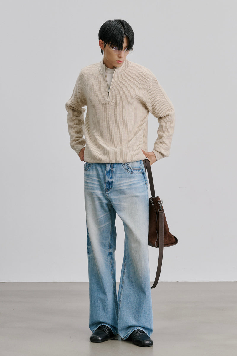 CATSSTAC Sunny Suede-Trimmed Stand-Collar Wool Blend Sweater