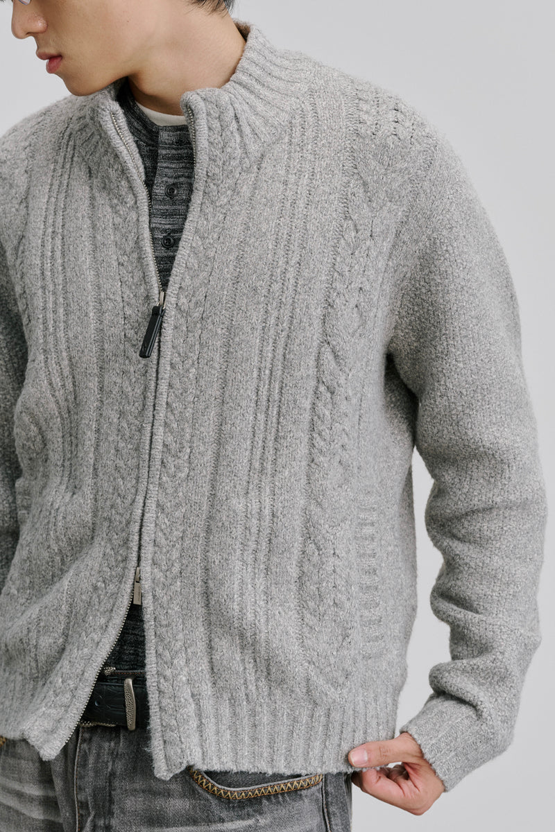 CATSSTAC Ridge Chunky Cable-Knit Zip-Up Cardigan