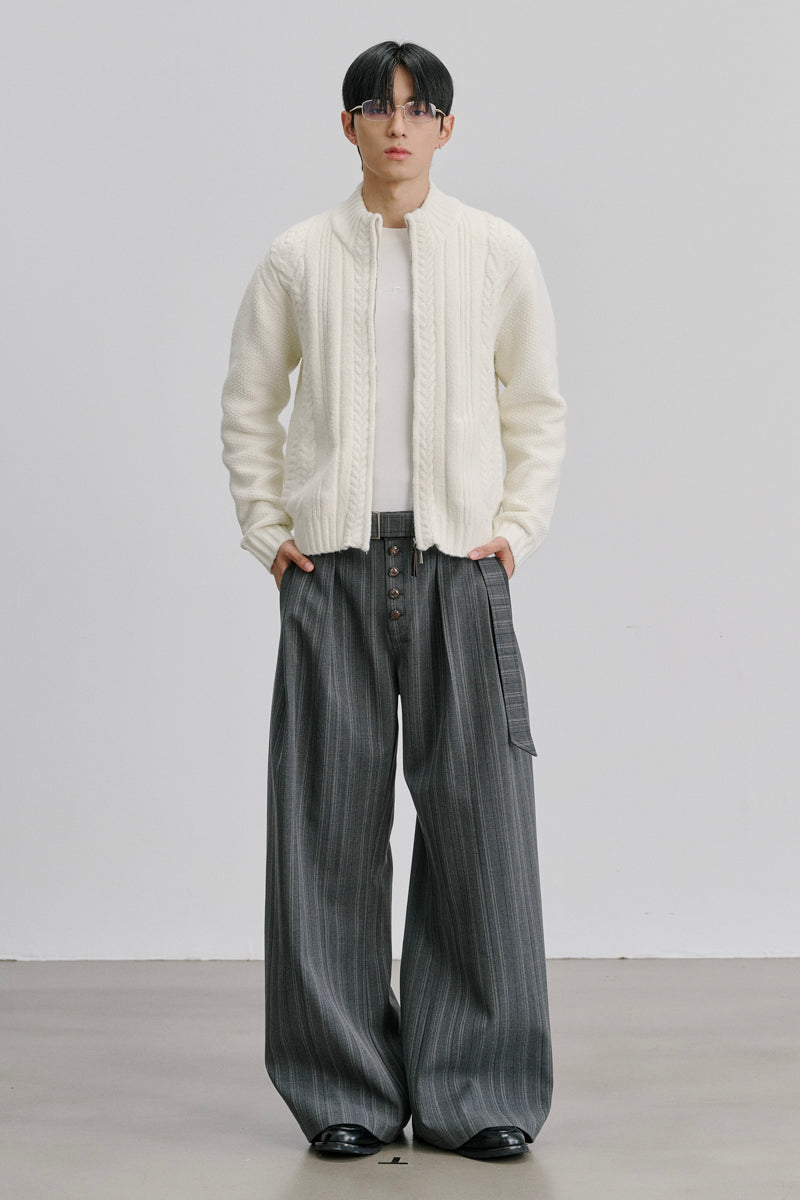 CATSSTAC Ridge Chunky Cable-Knit Zip-Up Cardigan
