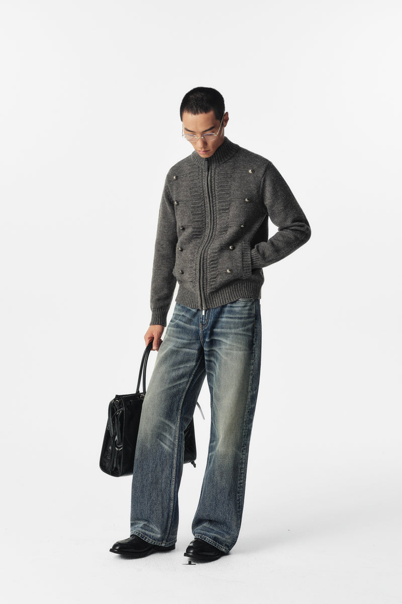 CATSSTAC Napoleon 3D Wool-Blend Zip Cardigan