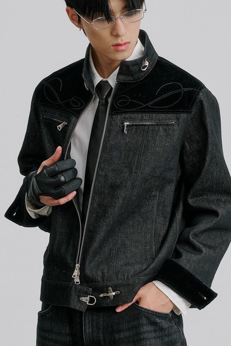 CATSSTAC Specter Raw Denim Aviator-Buckle Harrington