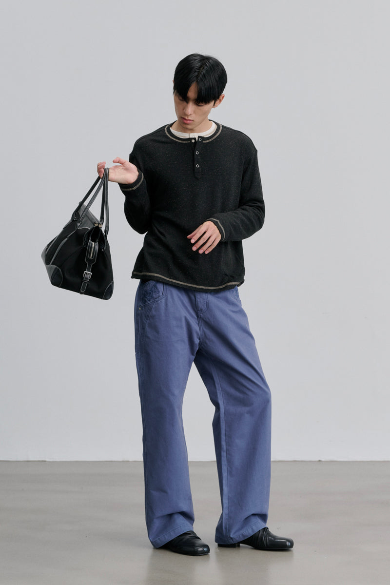 CATSSTAC Dusk Linen Fleece Striped Henley