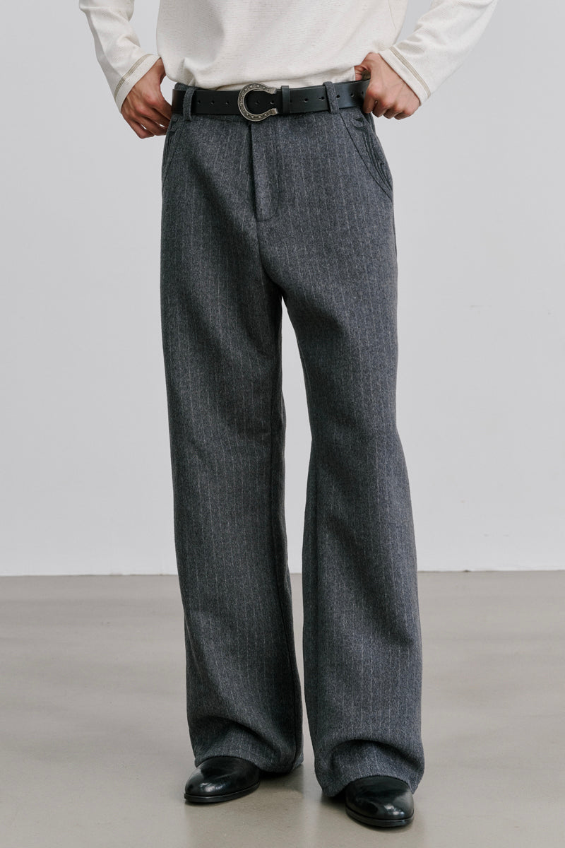 CATSSTAC Swallowtail 40% Wool Striped Straight-Leg Wool Trousers
