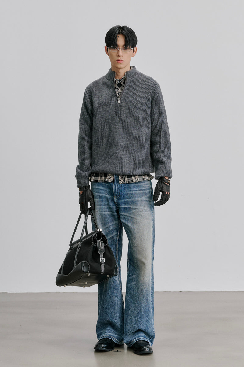 CATSSTAC Sunny Suede-Trimmed Stand-Collar Wool Blend Sweater