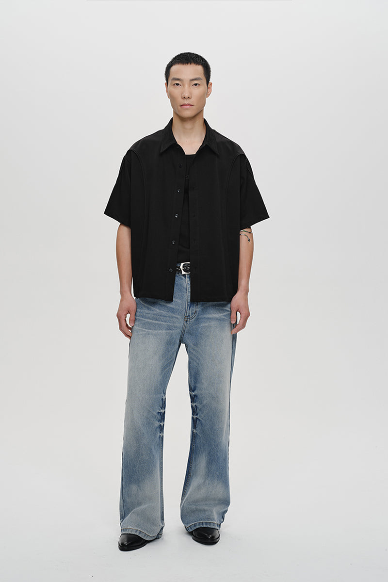 Frost Blue Relaxed Flared Stone Wash Jeans