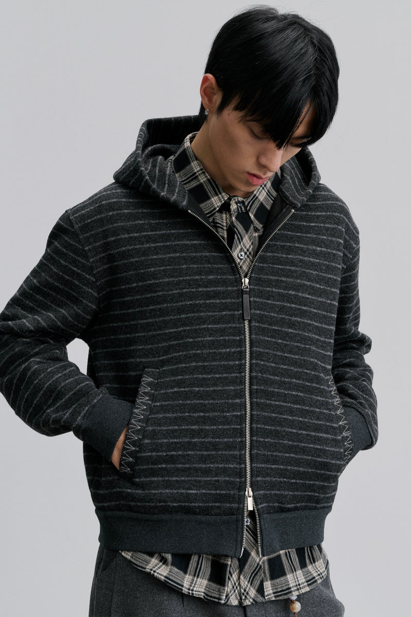 CATSSTAC Striped fleece-lined wool hooded cardigan