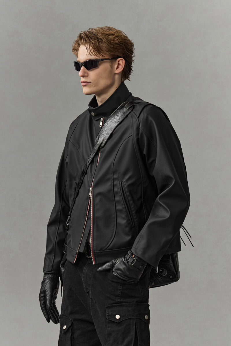CATSSTAC Red Blade Faux Leather Moto Jacket