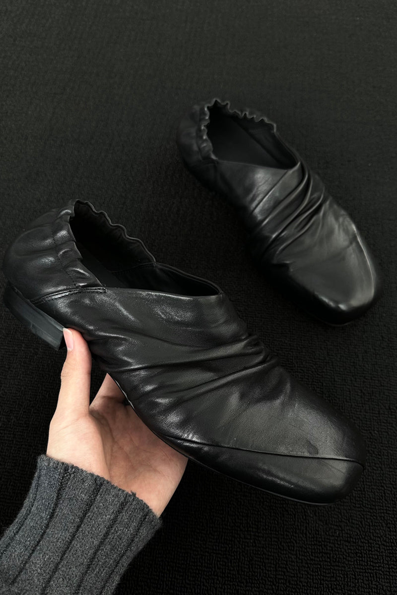 CATSSTAC Prussia Pleated Washed Horse Leather Slip-On Shoes