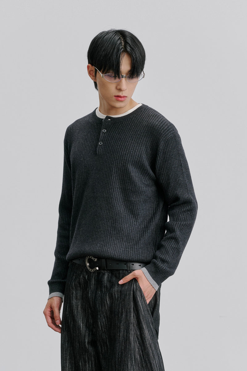 CATSSTAC Henley Ribbed Silk-Wool Blend Sweater