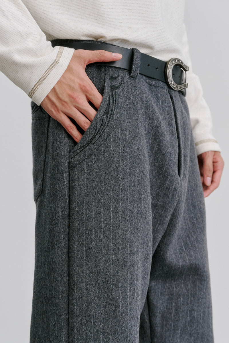 CATSSTAC Swallowtail 40% Wool Striped Straight-Leg Wool Trousers