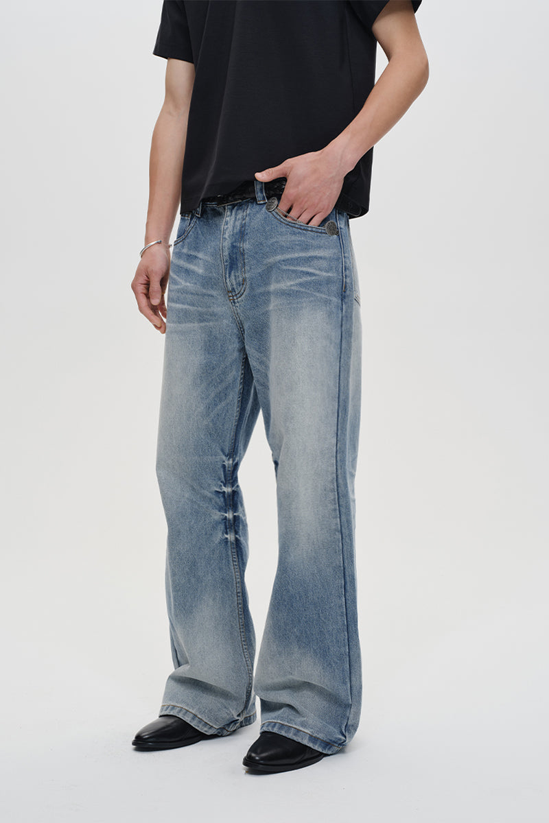 Frost Blue Relaxed Flared Stone Wash Jeans