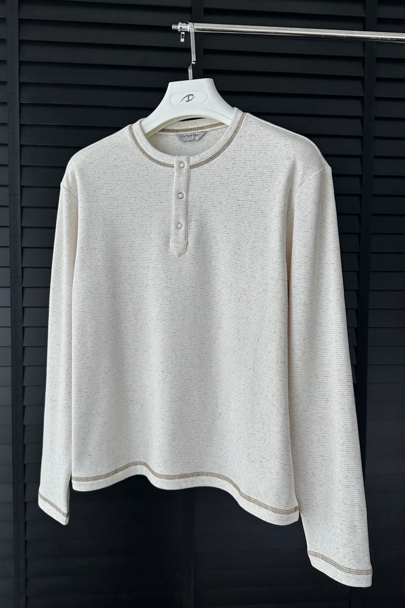 CATSSTAC Dusk Linen Fleece Striped Henley