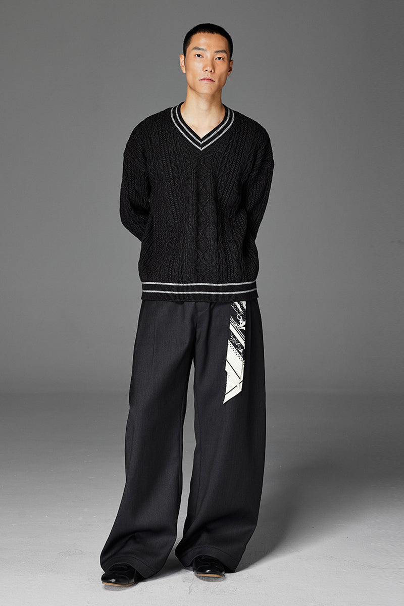 CATSSTAC Heavyweight color-block jacquard V-neck sweater