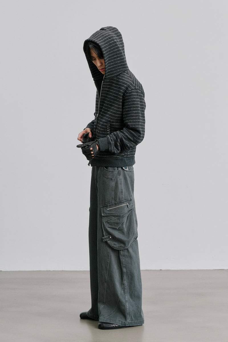 CATSSTAC Striped fleece-lined wool hooded cardigan