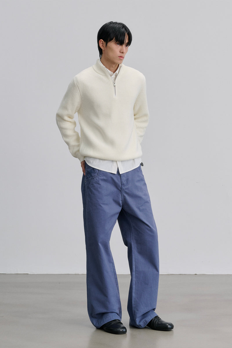 CATSSTAC Embroidered Straight-Leg Washed Work Pants