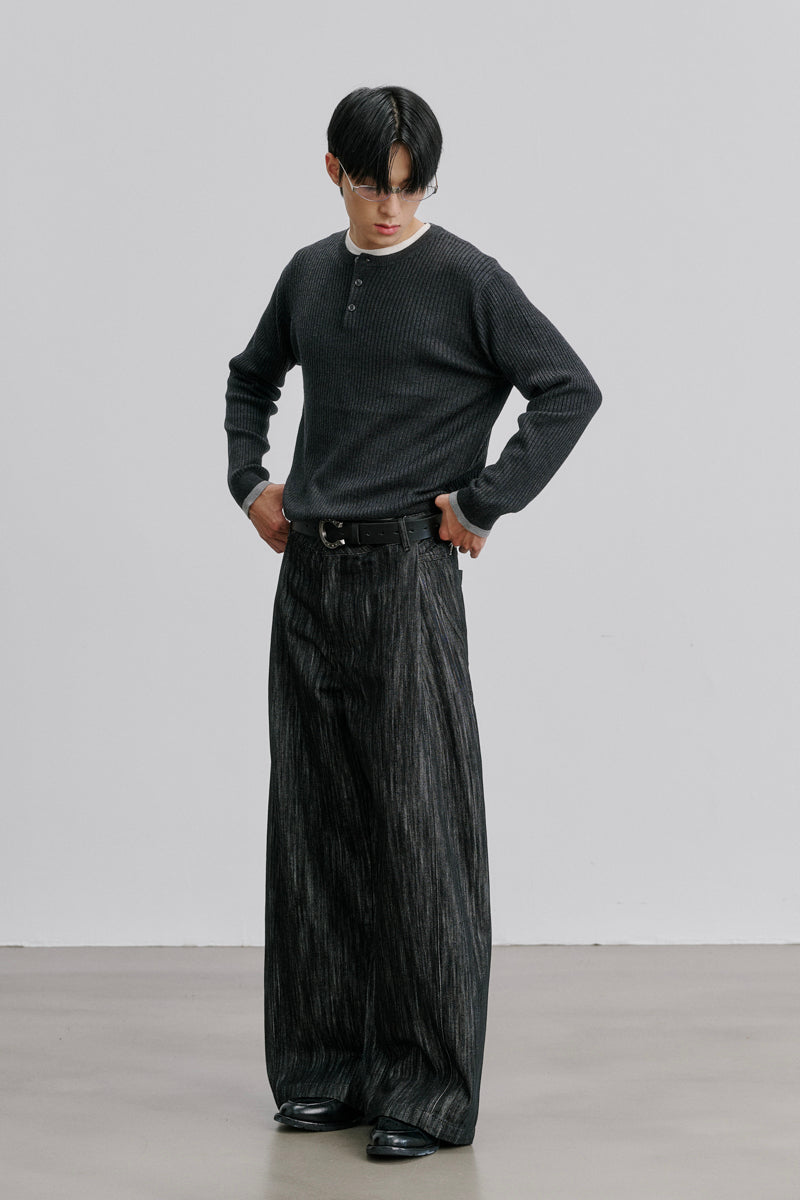 CATSSTAC Henley Ribbed Silk-Wool Blend Sweater