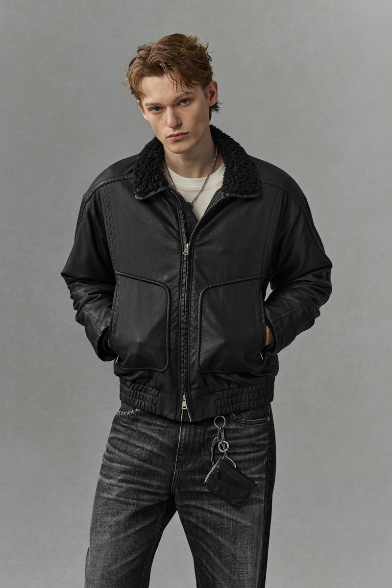 CATSSTAC Safari B2 Wool-Lined Washed Faux Leather Jacket