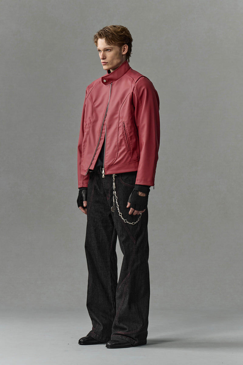 CATSSTAC Red Blade Faux Leather Moto Jacket