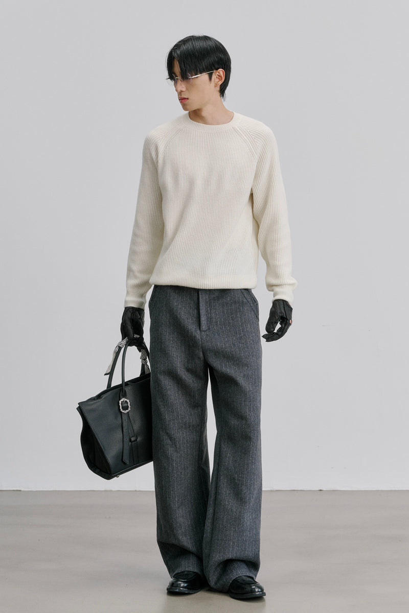CATSSTAC Swallowtail 40% Wool Striped Straight-Leg Wool Trousers