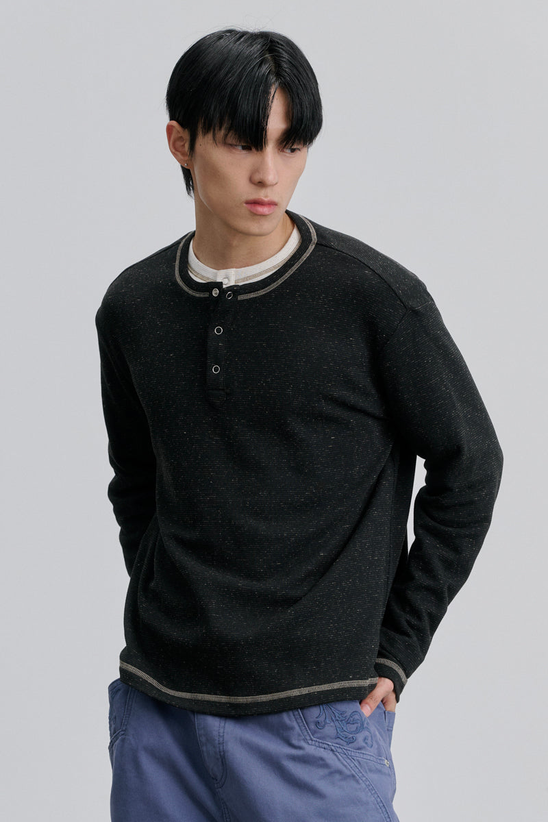 CATSSTAC Dusk Linen Fleece Striped Henley