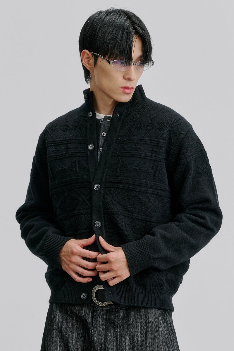 CATSSTAC Greenland Totem Lyocell Wool Stand-Collar Cardigan