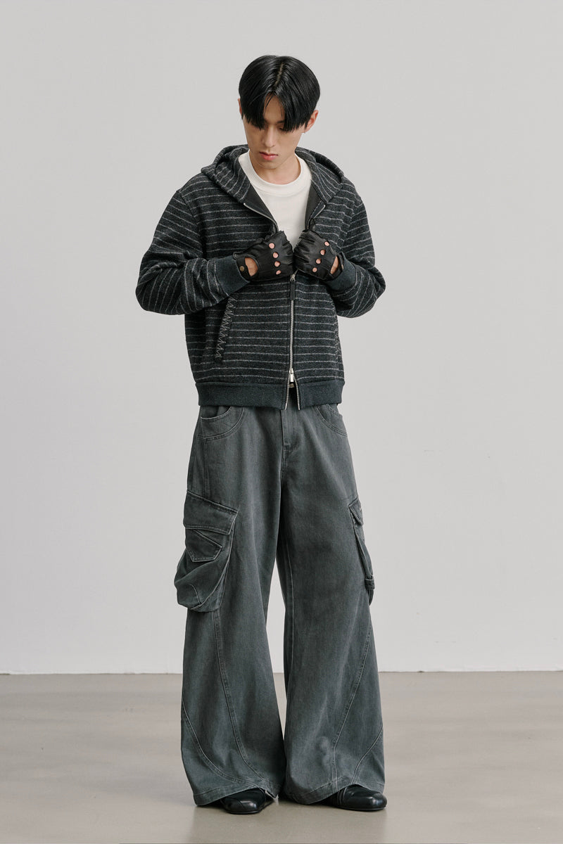 CATSSTAC Striped fleece-lined wool hooded cardigan